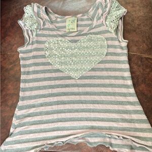 Lily Bleu Pink and Gray Striped Tee with Sequin Heart